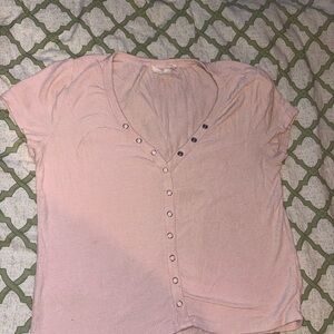 Women's Pink Button-Up Crop Top